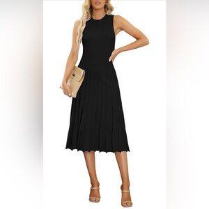 NWOT Pink Queen Crew Neck High Waisted Bodycon Pleated Ribbed Swing Knit Dress